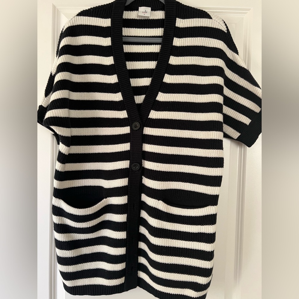 CAbi Black and White Oversized Striped Knit Cardigan
